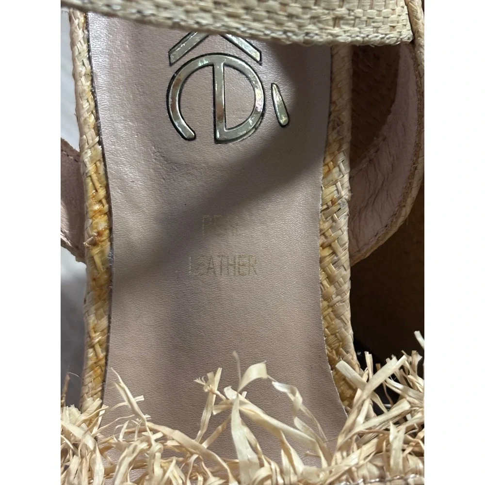 Exe Raffia Wedge Sandals Bejeweled Fringe Platform Ankle Strap‎ Tan Multi 36